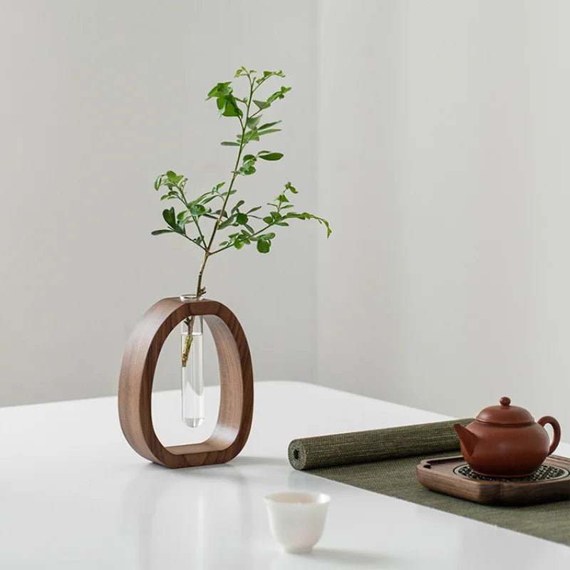 Utensílio de flores de madeira maciça arranjo de flores criativo simples planta de vidro inserção de flores mini vaso cultivado em água