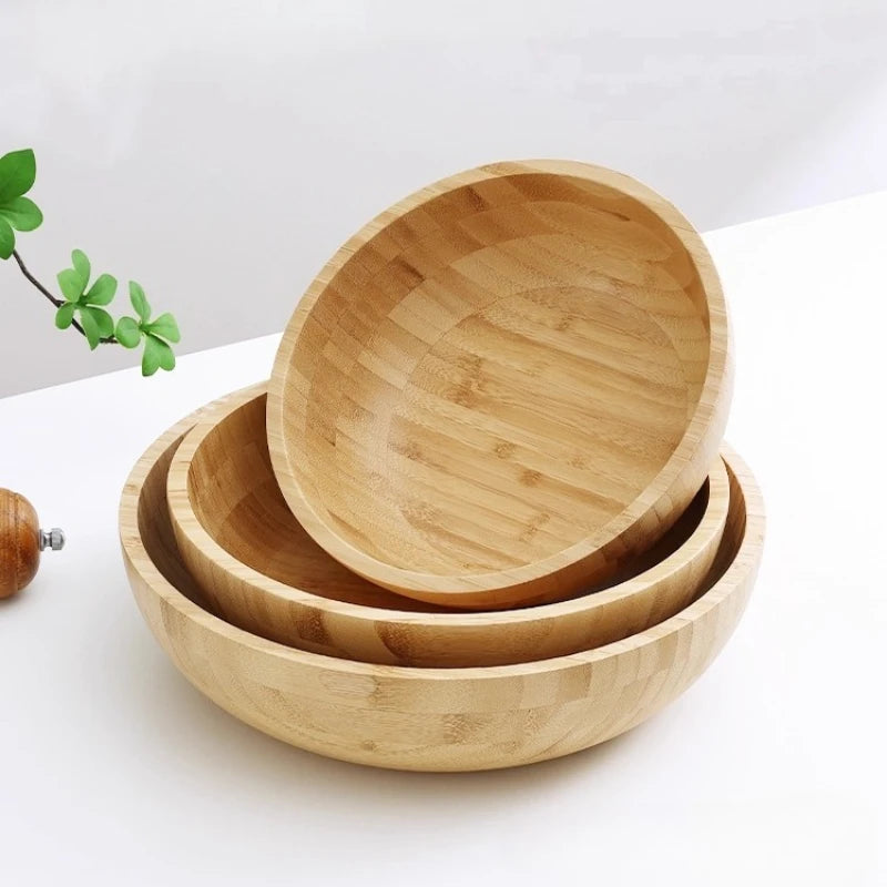 Tigela de bambu natural grande casa tigela de salada de frutas e vegetais tigela de mistura de massa de madeira talheres de madeira tigela de macarrão