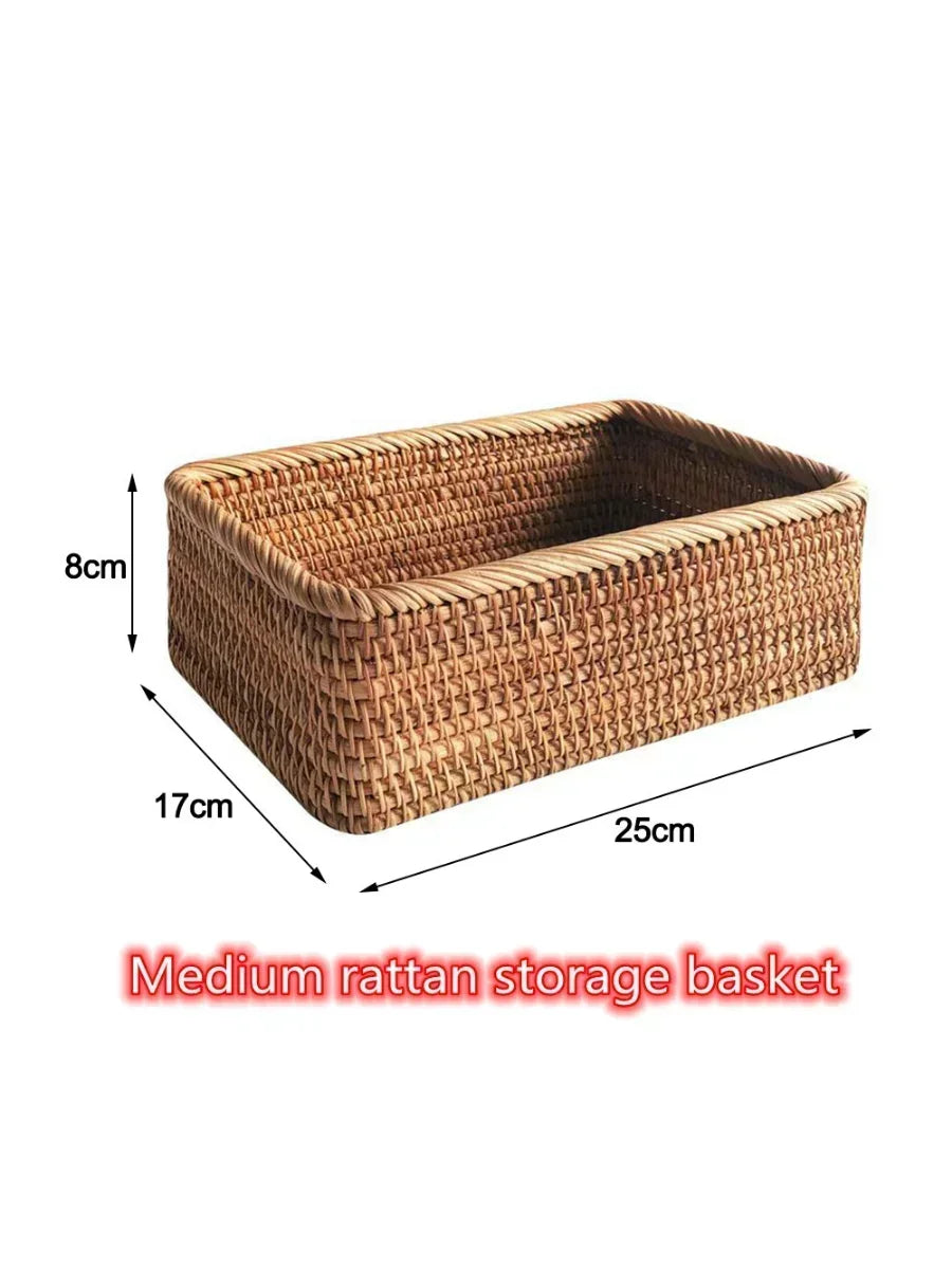 Cesta de vime retangular tecida à mão, frutas, chá, lanche, pão, piquenique, caixa de armazenamento de cosméticos, suprimentos de cozinha, ferramentas domésticas