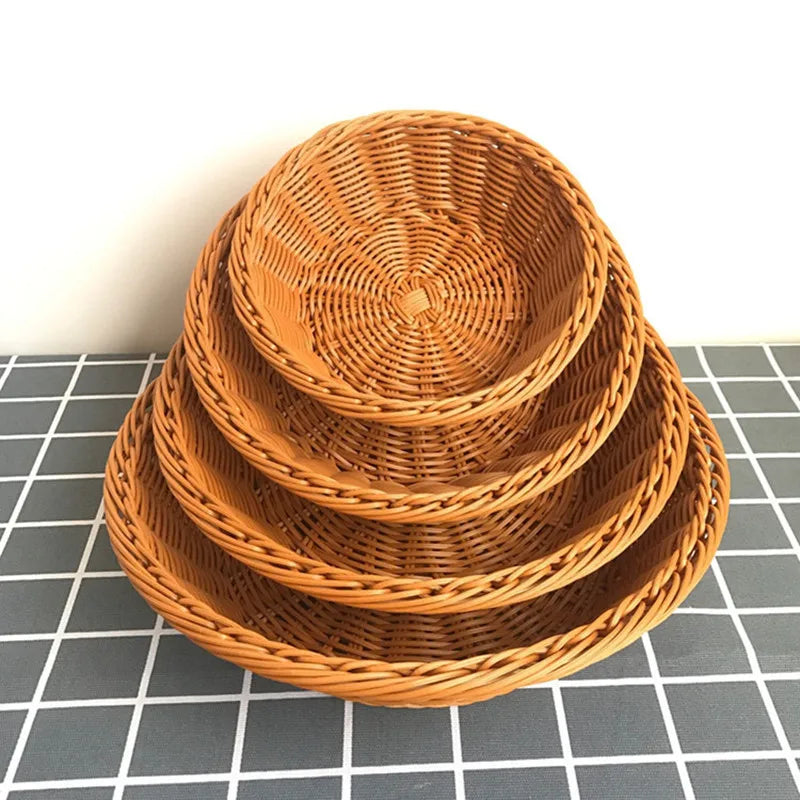 Oval curvado rattan vime tecido servindo cestas para pão frutas legumes restaurante servindo mesa exibição cesta de rattan