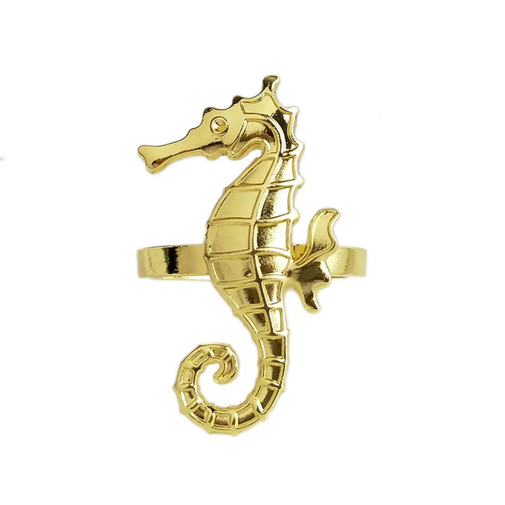 Criaturas do mar costeiro guardanapo de metal anéis 6 pçs azul náutico guardanapo suportes para casa decoração mesa jantar banqu