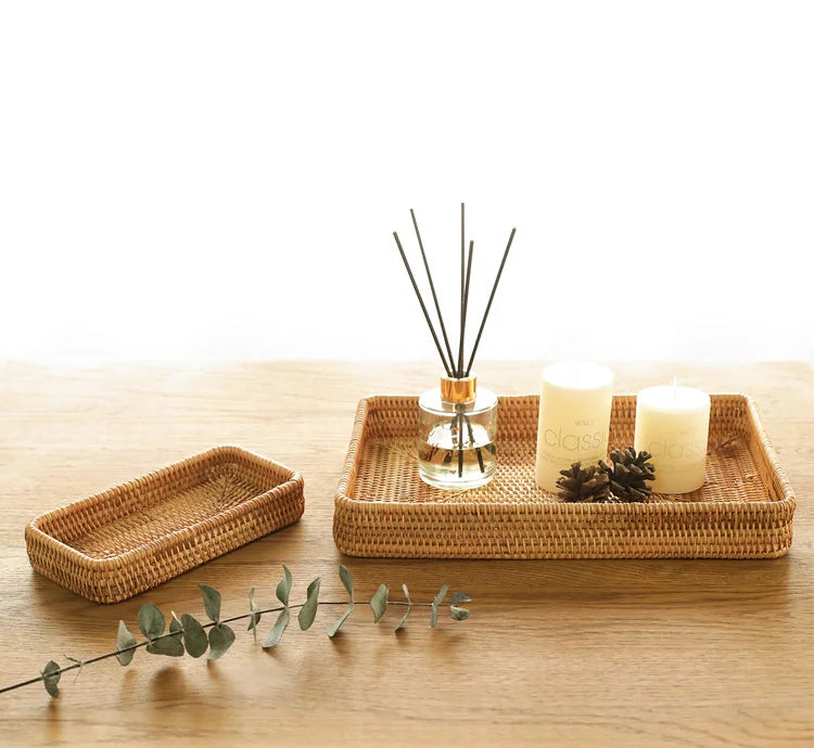 Cesta de armazenamento de vime tecida à mão bandeja de vime quadrada cesta de piquenique pão prato de comida bolo de frutas, caixa de artigos diversos, decoração de mesa de casa