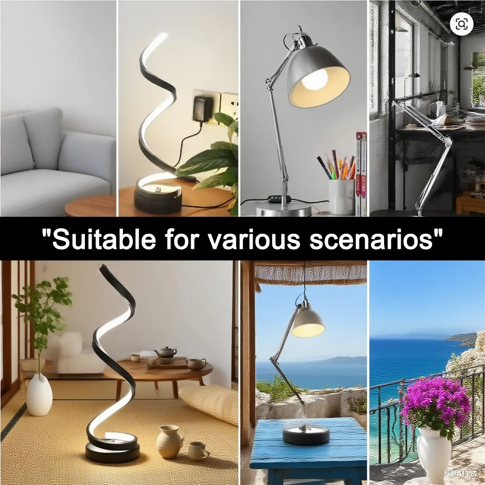 Candeeiro de mesa regulável em espiral LED adequado para sala de estar, quarto, estudo, brilho ajustável, lâmpada de cabeceira para escritório e uso doméstico