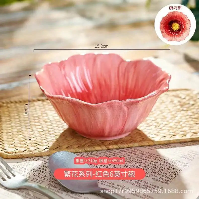 Prato de cerâmica rosa, prato de jantar, tigela decorativa, sobremesa, tigelas de sopa, copo de água, pratos de servir, tigela de frutas, lanche