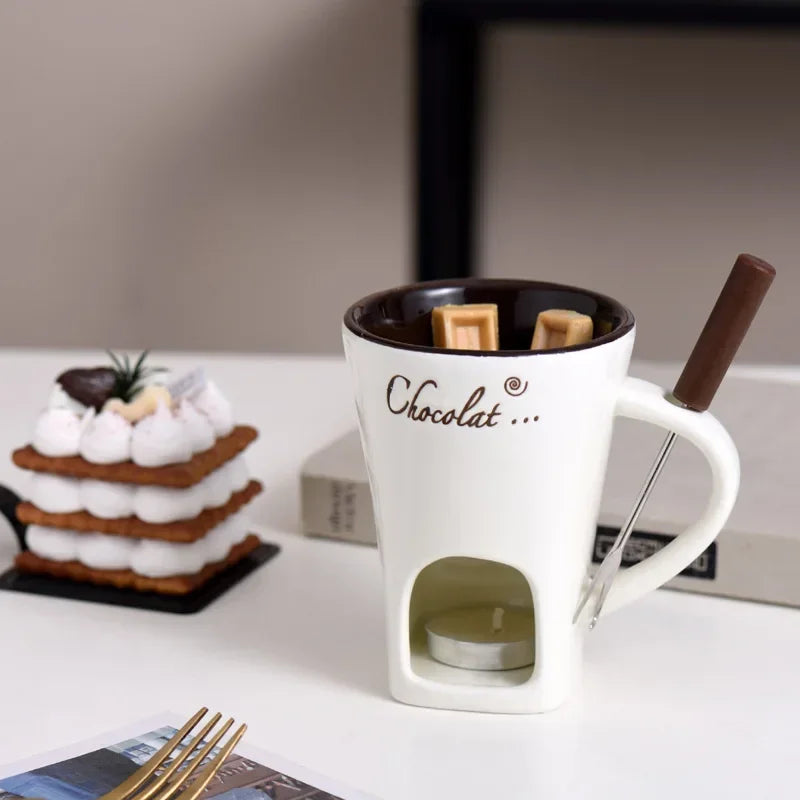 Caneca Fondue de Cerâmica com Vela | Queijo & Chocolate | 130ml