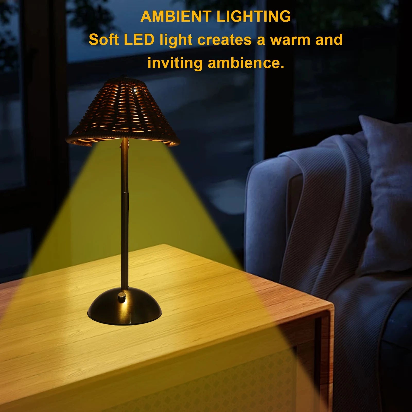 Sem fio boho rattan candeeiro de mesa pc rattan tecelagem cuidados com os olhos compacto led recarregável luz leitura poupança energia para restaurante