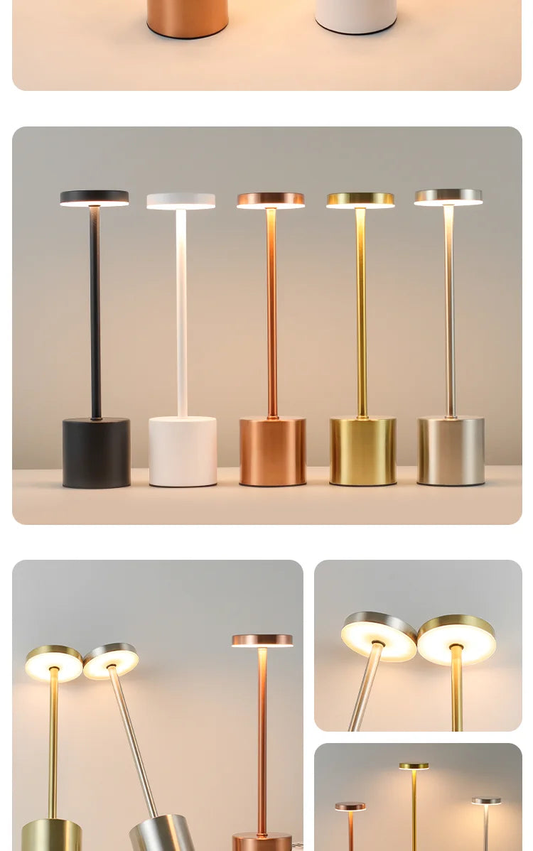 Candeeiro de Mesa LED com Sensor de Toque, Luminária de Mesa Recarregável, Cabeceira Ajustável, Luz Ambiente Criativa, Decoração do Quarto Bar, Simples, 3 Cores