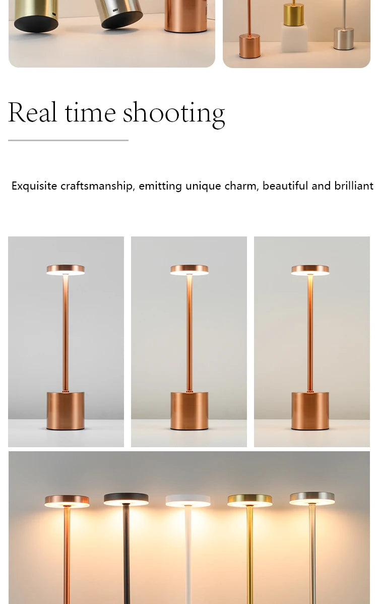 Candeeiro de Mesa LED com Sensor de Toque, Luminária de Mesa Recarregável, Cabeceira Ajustável, Luz Ambiente Criativa, Decoração do Quarto Bar, Simples, 3 Cores