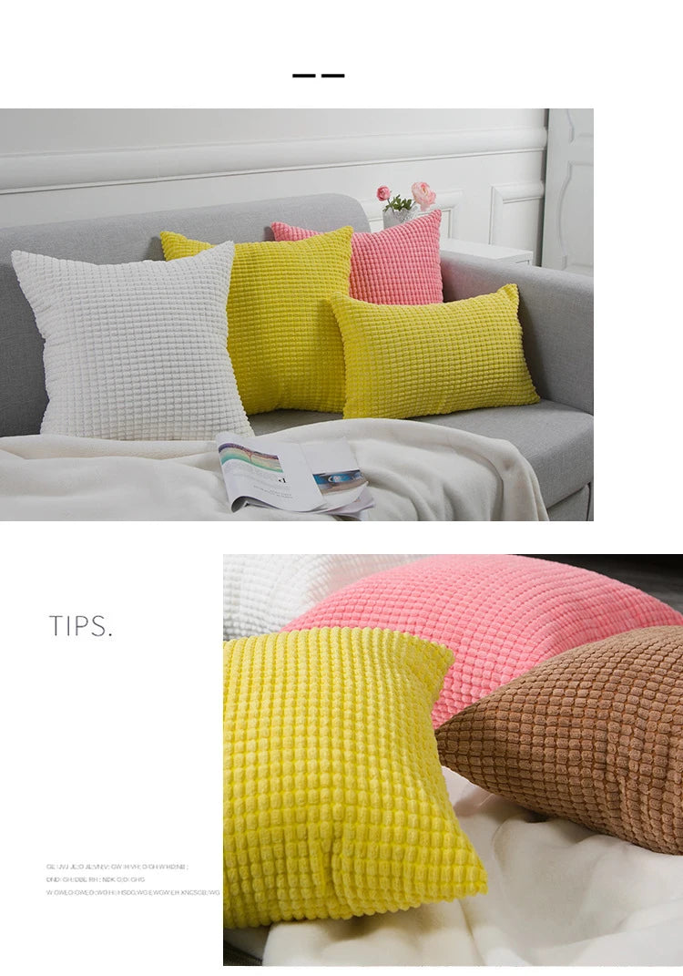 Capa de almofada decorativa para casa, veludo macio, grão de milho, 40/45/50/55/60cm, cor sólida, fronha para quarto, sofá, cadeira, carro