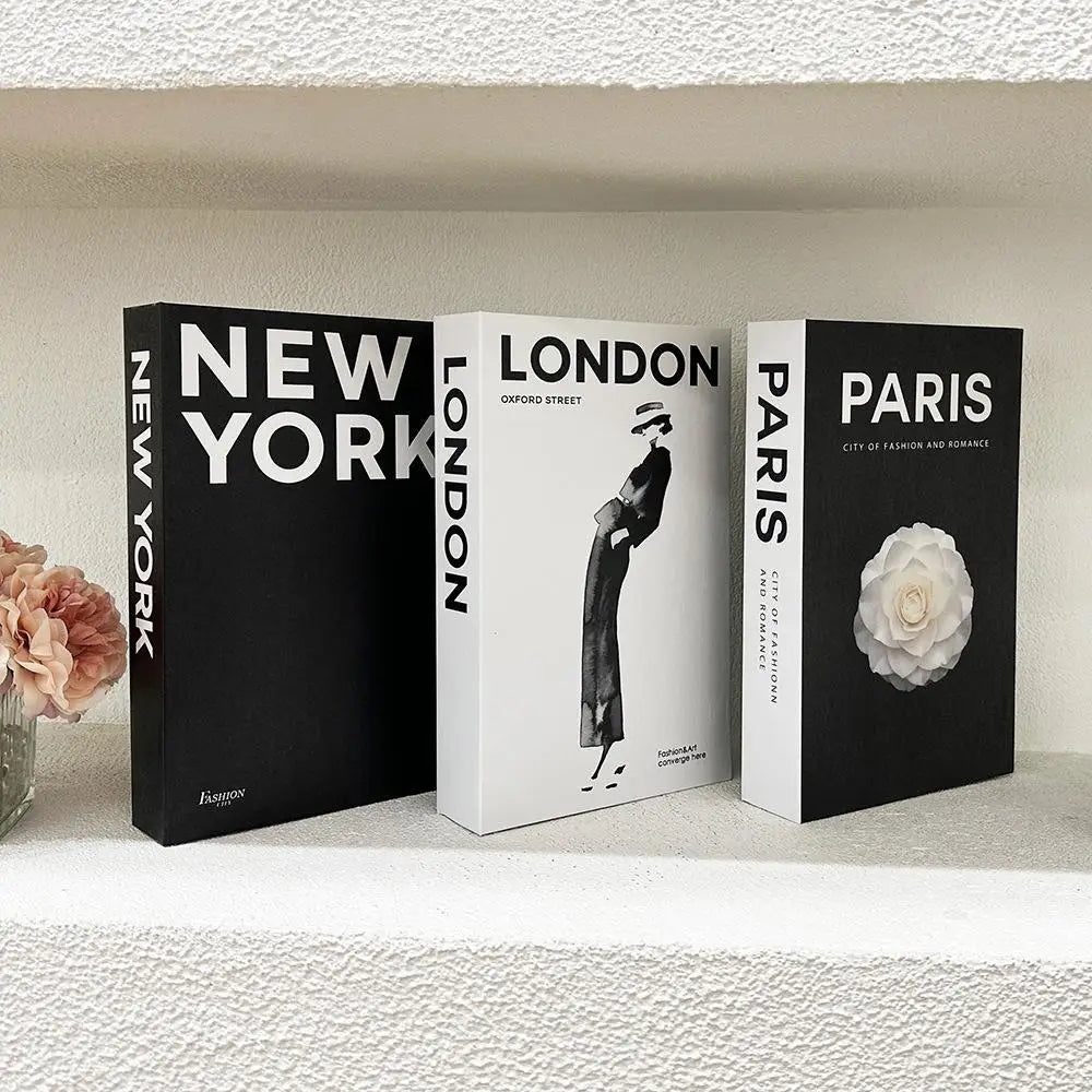Livro falso dobrável moderno (3 contagens), livro falso com tema da cidade, adereços fotográficos em forma de livro, enfeites de mesa para decoração de casa