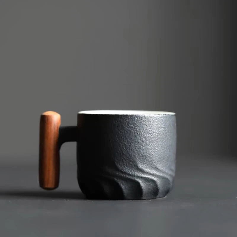 Xícara de café retrô de cerâmica, xícara de água de escritório, xícara de chá, xícara de café com cabo de madeira, xícara de café de chá artesanal, presente de aniversário