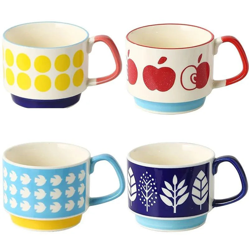 Caneca de Cerâmica Floral Japonesa | Estilo Retrô | 300ml