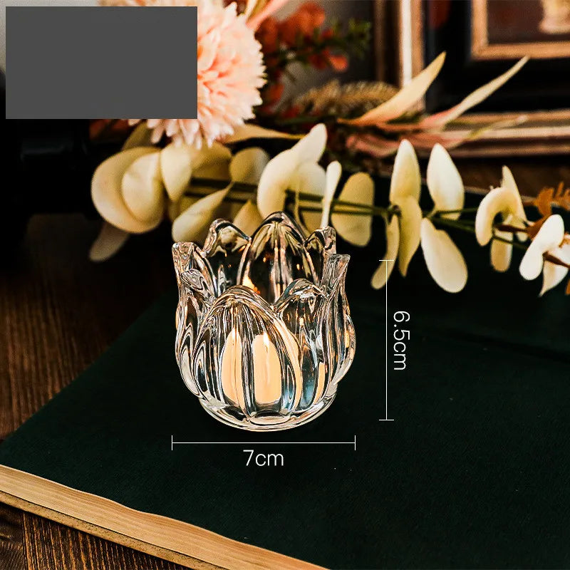 Copo de vela em forma de tulipa, vidro, adereços românticos para jantar à luz de velas, suporte de vela de aromaterapia, decoração de atmosfera festiva, 1 peça