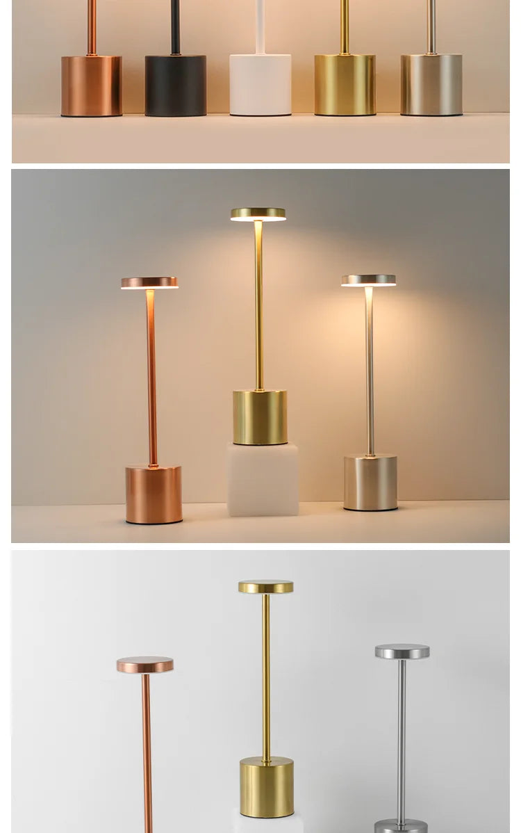Candeeiro de Mesa LED com Sensor de Toque, Luminária de Mesa Recarregável, Cabeceira Ajustável, Luz Ambiente Criativa, Decoração do Quarto Bar, Simples, 3 Cores
