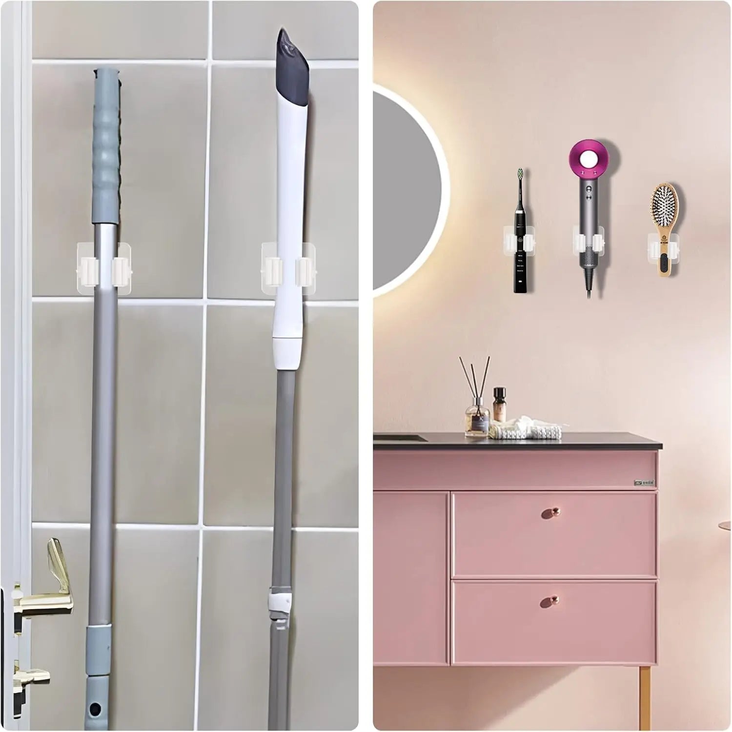 Ganchos de parede adesivos multiúso, Suspensão Mop Rack, Cabide de vassoura, Cozinha, Organização do banheiro, Home Organizer Acessórios