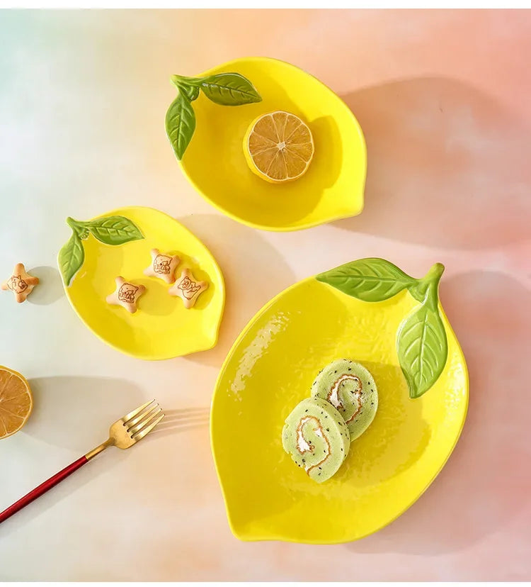 Criativo Cartoon Limão Em Forma De Prato De Cerâmica, Tigela De Sopa, Pratos De Lanche De Frutas Família, Acessórios De Utensílios De Cozinha, Louça