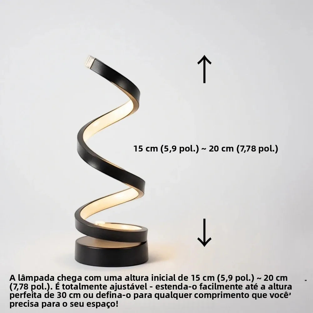 Candeeiro de mesa regulável em espiral LED adequado para sala de estar, quarto, estudo, brilho ajustável, lâmpada de cabeceira para escritório e uso doméstico