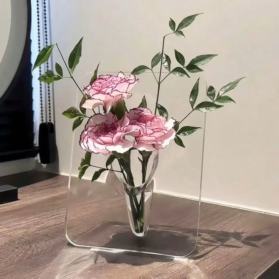 Vaso de flores com moldura - Vaso de acrílico transparente para flores, vasos de arte moderna para decoração de casa, vasos decorativos para estante de desktops