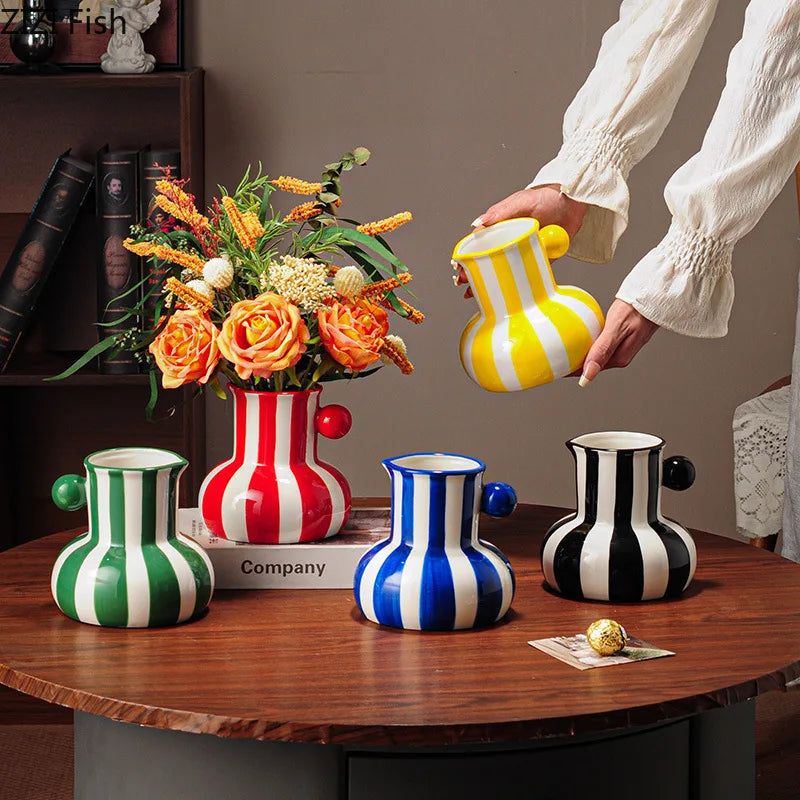 Listras coloridas criativo vaso de cerâmica vasos de plantas decoração de mesa ornamentos arranjo de flores vaso floral decoração estética do quarto