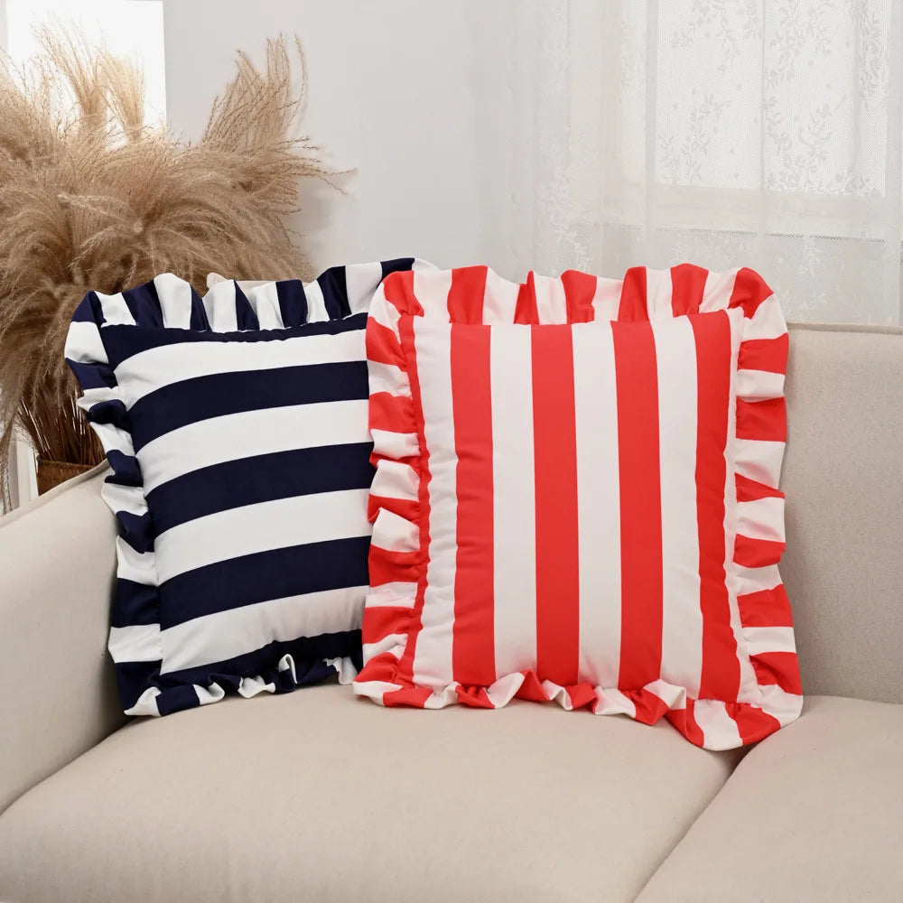 Nordic listrado impresso capa de almofada macio holandês veludo plissado borda fronhas decorativas 45*45cm almofadas decorativas para sofá