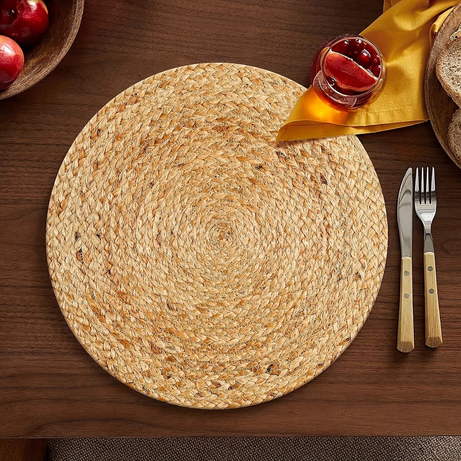 Conjunto de 4 unidades/6 unidades/8 unidades de placemats redondos de vime, estilo boêmio feito à mão antiderrapante decoração de mesa de fazenda adequada para casamentos em casa