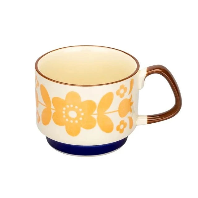 Caneca de Cerâmica Floral Japonesa | Estilo Retrô | 300ml