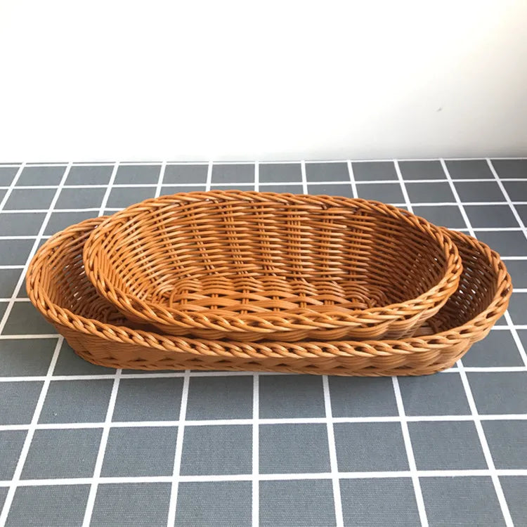 Oval curvado rattan vime tecido servindo cestas para pão frutas legumes restaurante servindo mesa exibição cesta de rattan