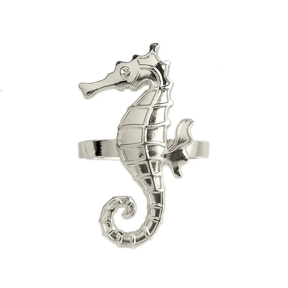 Criaturas do mar costeiro guardanapo de metal anéis 6 pçs azul náutico guardanapo suportes para casa decoração mesa jantar banqu