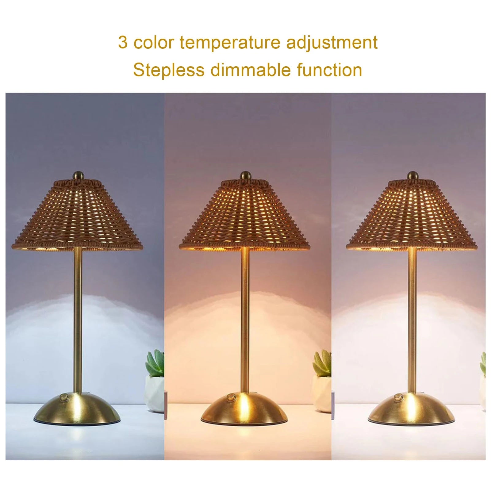 Sem fio boho rattan candeeiro de mesa pc rattan tecelagem cuidados com os olhos compacto led recarregável luz leitura poupança energia para restaurante
