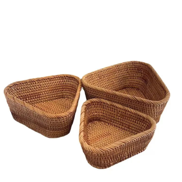 Cesta de vime retangular tecida à mão, frutas, chá, lanche, pão, piquenique, caixa de armazenamento de cosméticos, suprimentos de cozinha, ferramentas domésticas