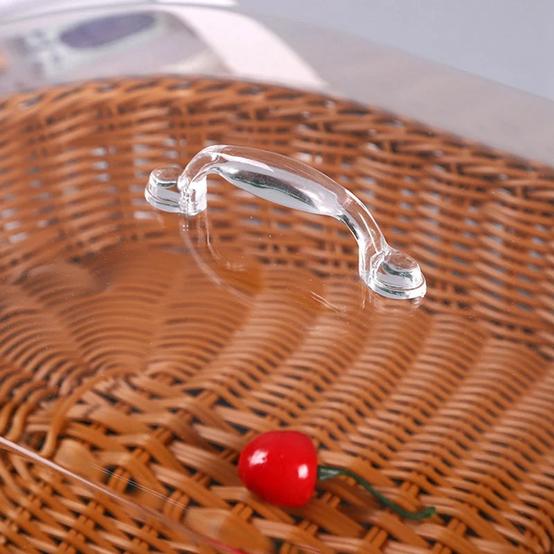 Cesta de vime tecida cesta de pão com tampa acrílica cesta de frutas tecida de mesa com capa imitação de cesta de pão de rattan decoração