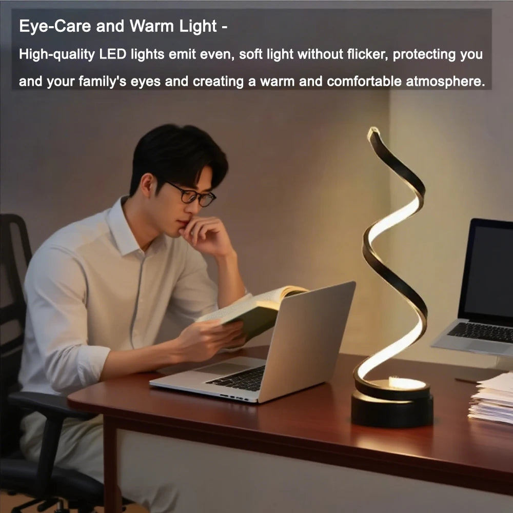 Candeeiro de mesa regulável em espiral LED adequado para sala de estar, quarto, estudo, brilho ajustável, lâmpada de cabeceira para escritório e uso doméstico
