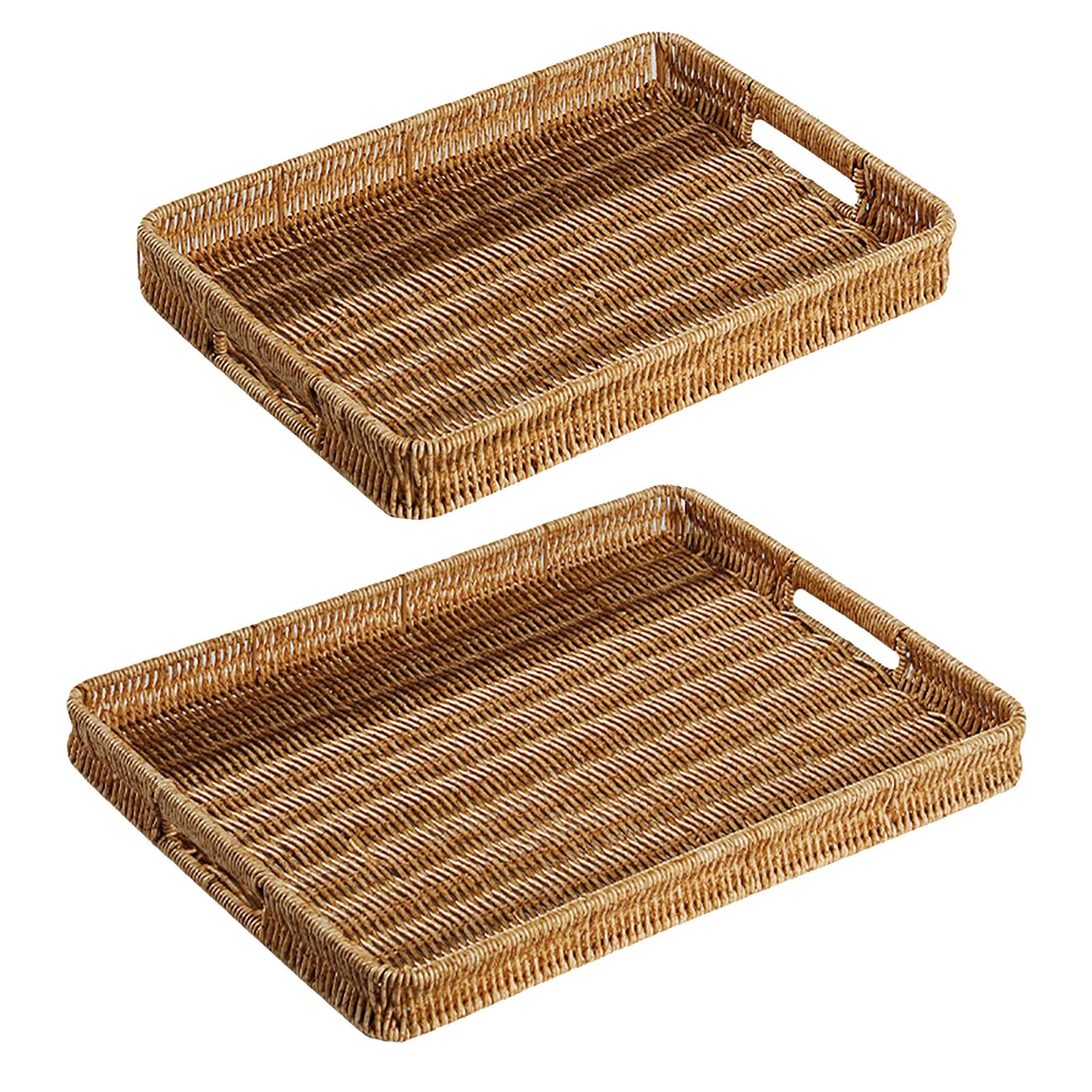 Bandeja Retangular de Rattan com Alças Cesta De Tecido De Vime, Bandeja De Banheiro, Cestas De Pão, Cesta De Armazenamento Para Festas