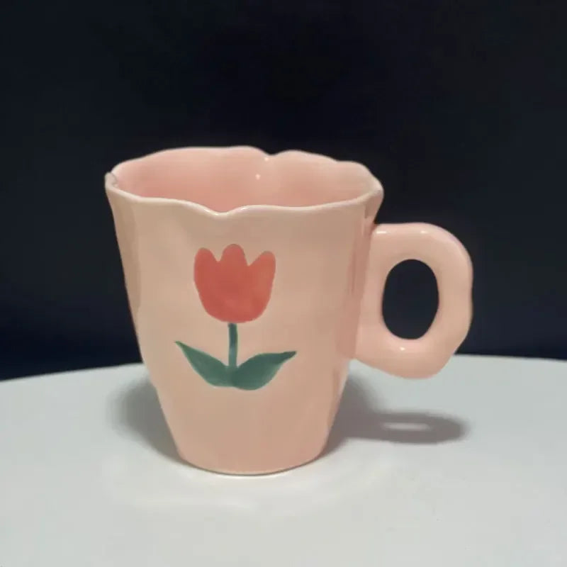 Xícara de Cerâmica Pintada à Mão com Pires 300ml