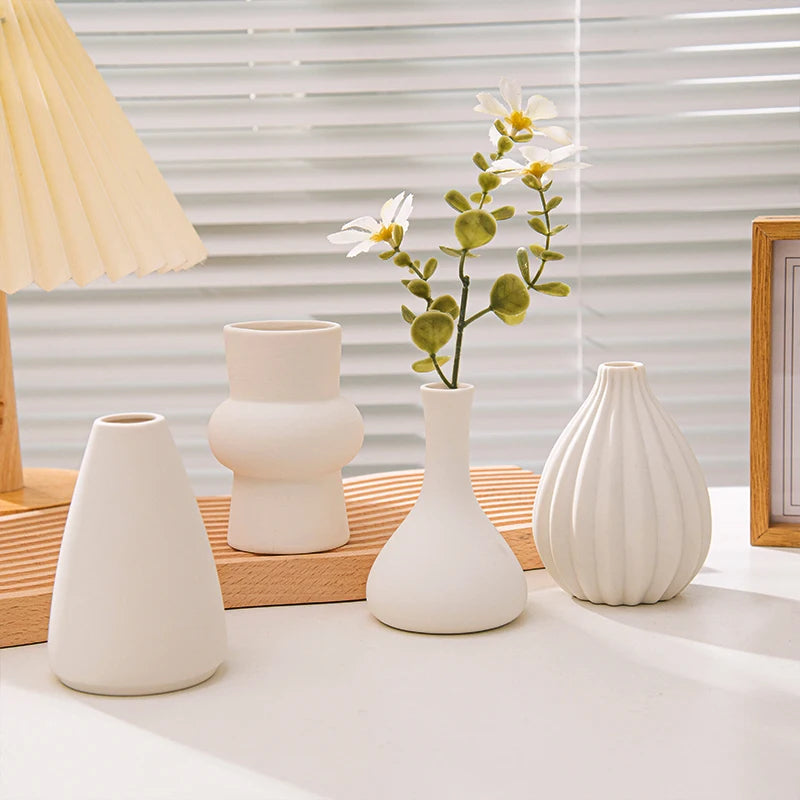 Vasos de cerâmica branca, ornamentos decorativos nórdicos, decoração para casa, sala de estar, arranjos de flores, adereços de esboço, decoração de mesa