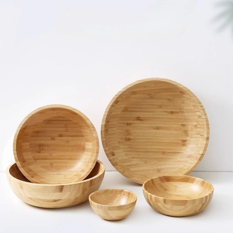 Tigela de bambu natural grande casa tigela de salada de frutas e vegetais tigela de mistura de massa de madeira talheres de madeira tigela de macarrão