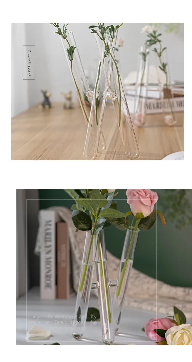 Vaso de Vidro Artístico em Tubo Curvo, Suporte Decorativo para Flores, Ornamento de Mesa para Sala de Estar, Recipiente de Di...
