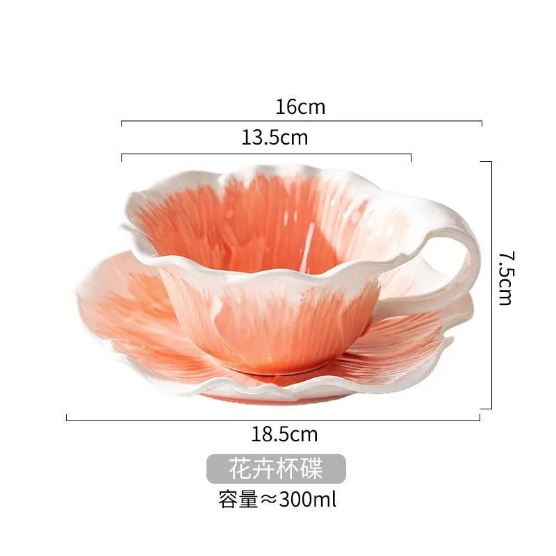 Caneca de Cerâmica Floral Pintada à Mão 300ml | Com Pires