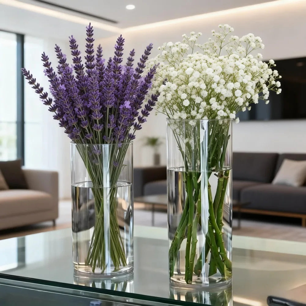 Vaso reto acrílico inquebrável, balde hidratante de flores redondas simples, decoração de mesa para casa