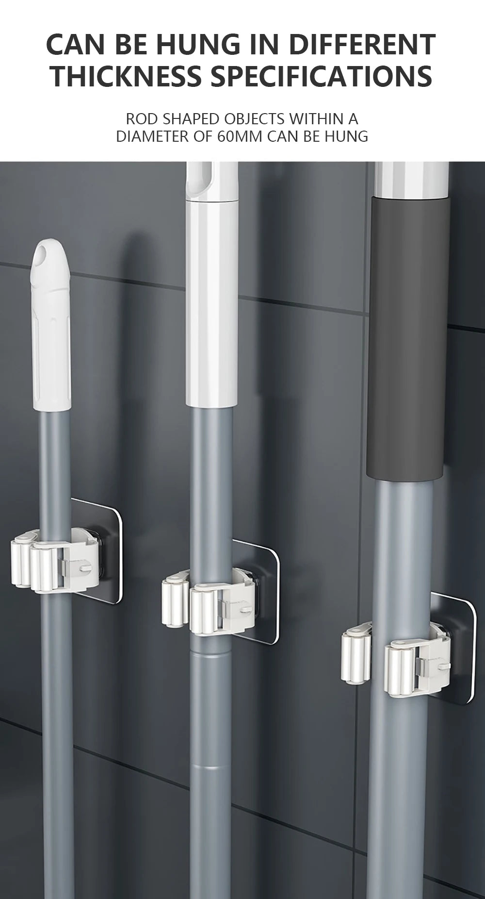 Ganchos de parede adesivos multiúso, Suspensão Mop Rack, Cabide de vassoura, Cozinha, Organização do banheiro, Home Organizer Acessórios