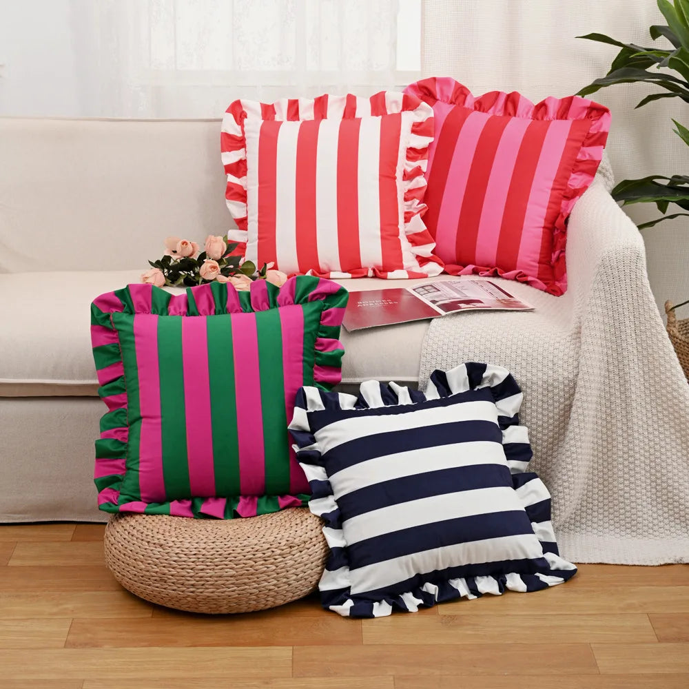 Nordic listrado impresso capa de almofada macio holandês veludo plissado borda fronhas decorativas 45*45cm almofadas decorativas para sofá