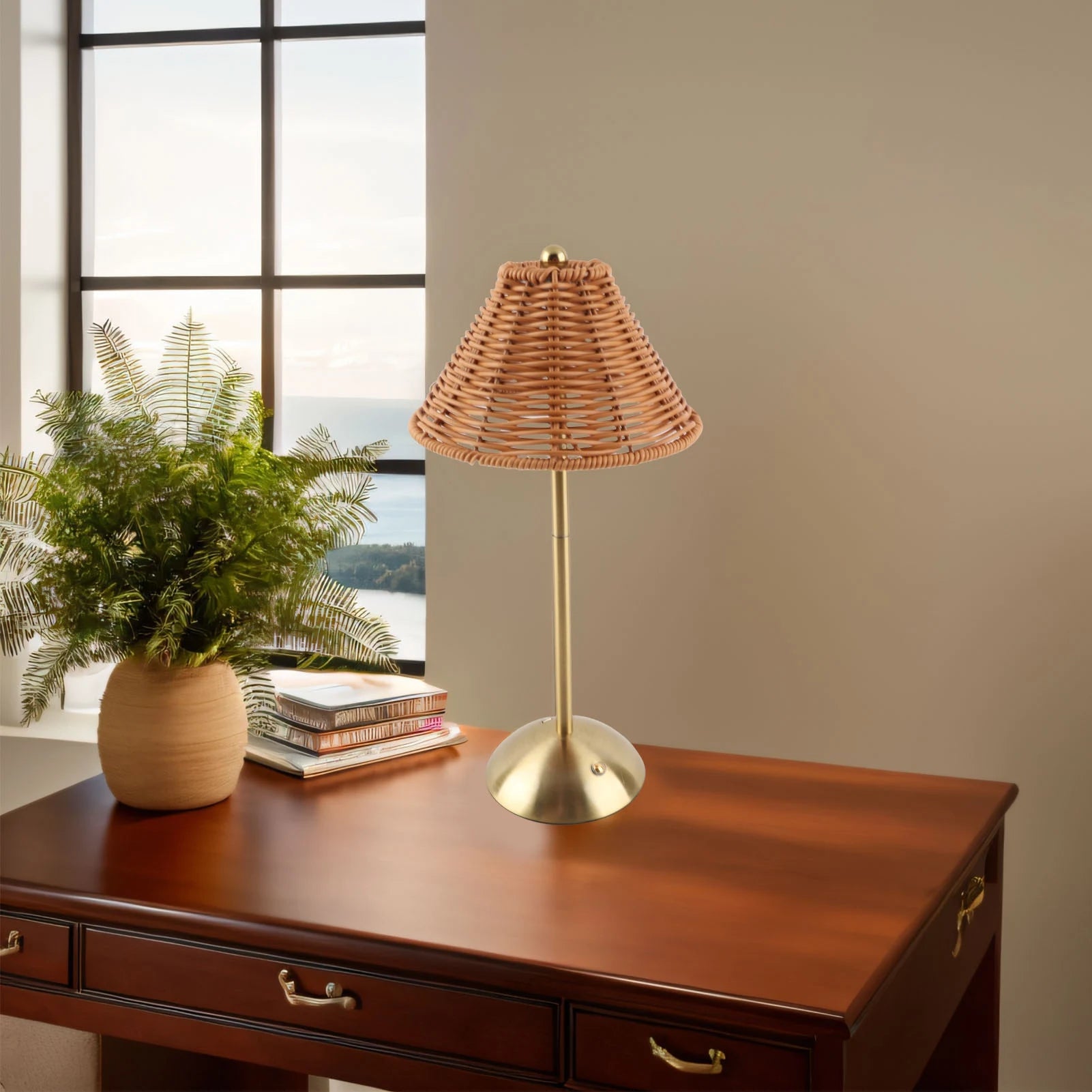Sem fio boho rattan candeeiro de mesa pc rattan tecelagem cuidados com os olhos compacto led recarregável luz leitura poupança energia para restaurante