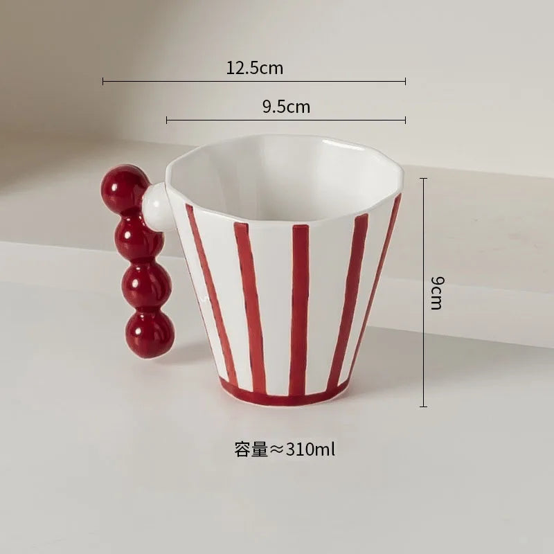 Caneca cerâmica listrada retro com alça criativa, copo de alta beleza para café latte, copo de bebidas para casa, café da manhã copos para casal
