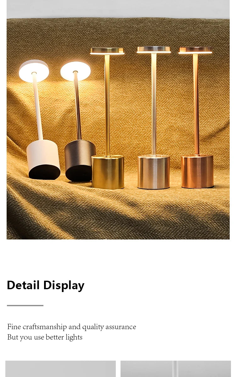 Candeeiro de Mesa LED com Sensor de Toque, Luminária de Mesa Recarregável, Cabeceira Ajustável, Luz Ambiente Criativa, Decoração do Quarto Bar, Simples, 3 Cores