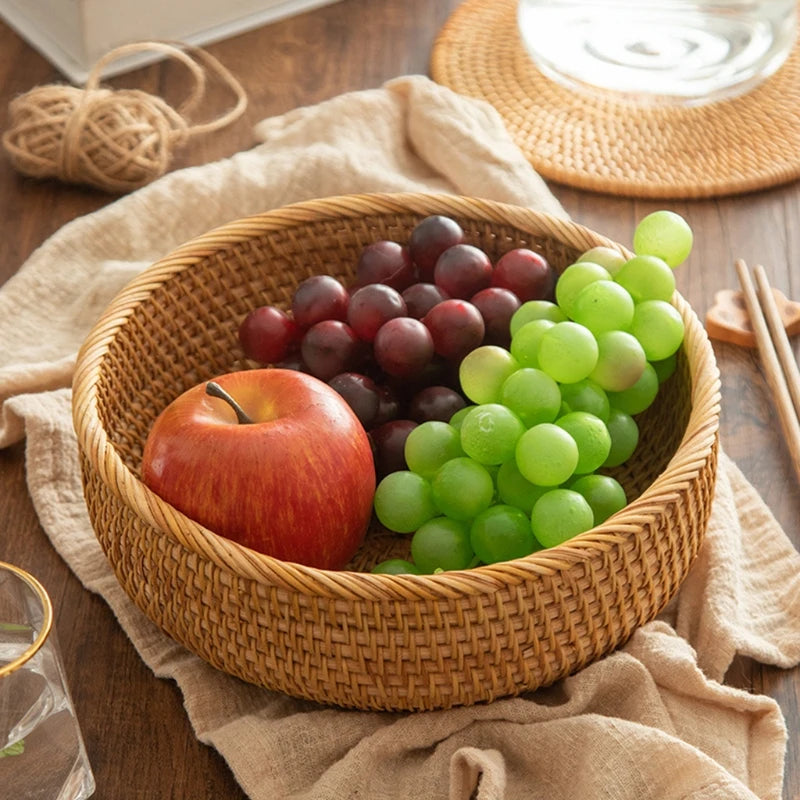 Cesta de vime retangular tecida à mão, frutas, chá, lanche, pão, piquenique, caixa de armazenamento de cosméticos, suprimentos de cozinha, ferramentas domésticas
