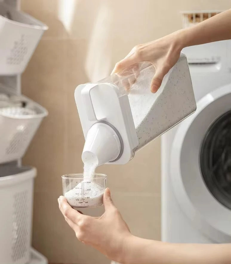 Dispensador hermético de detergente para roupas, caixa de armazenamento de pó, recipiente transparente para líquidos com tampas, jarra