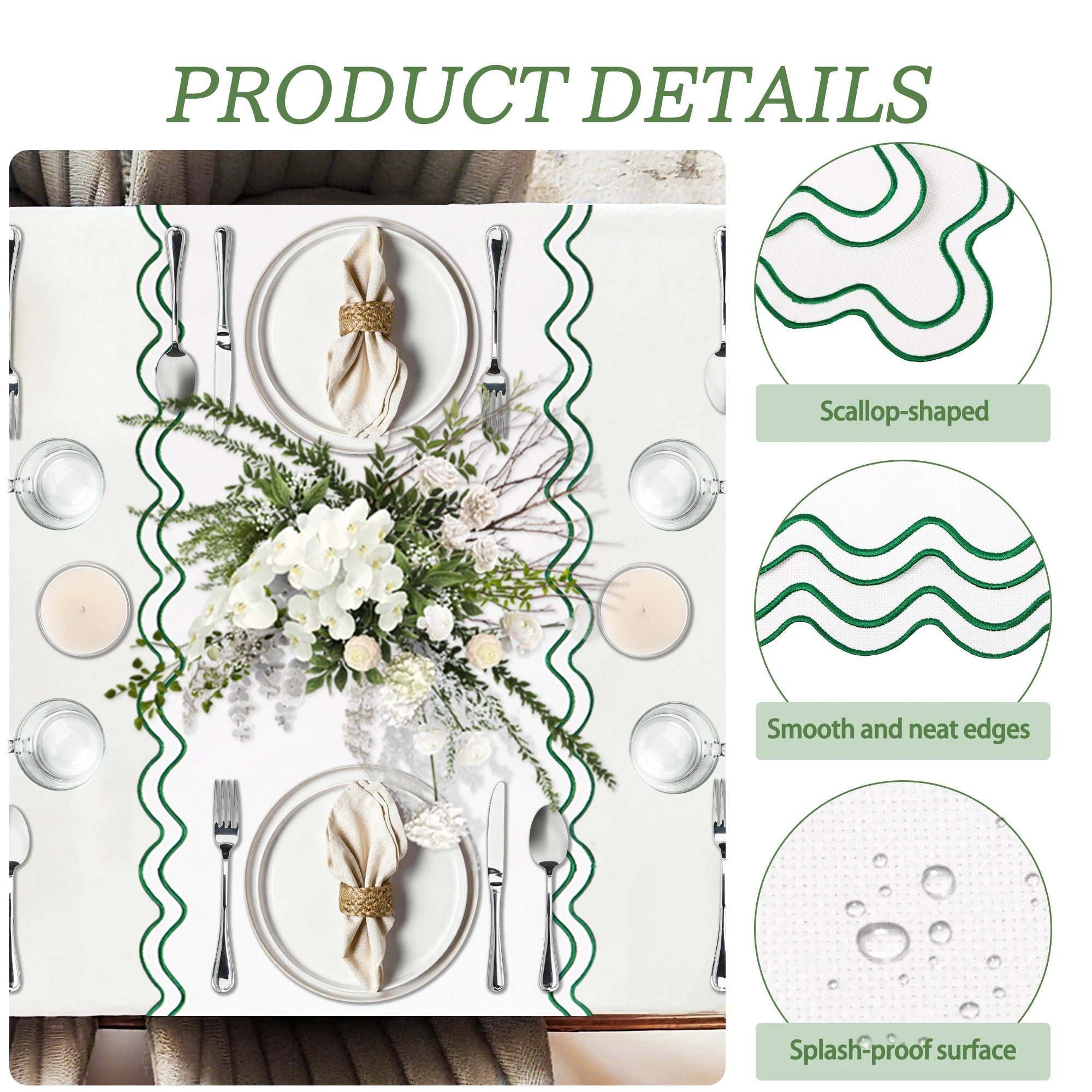Conjuntos americanos de linho de algodão, conjunto de 6, 13 ''x 19'' bordados ondulados, placemats recortados, laváveis, rústicos, à prova d'água, para jantar