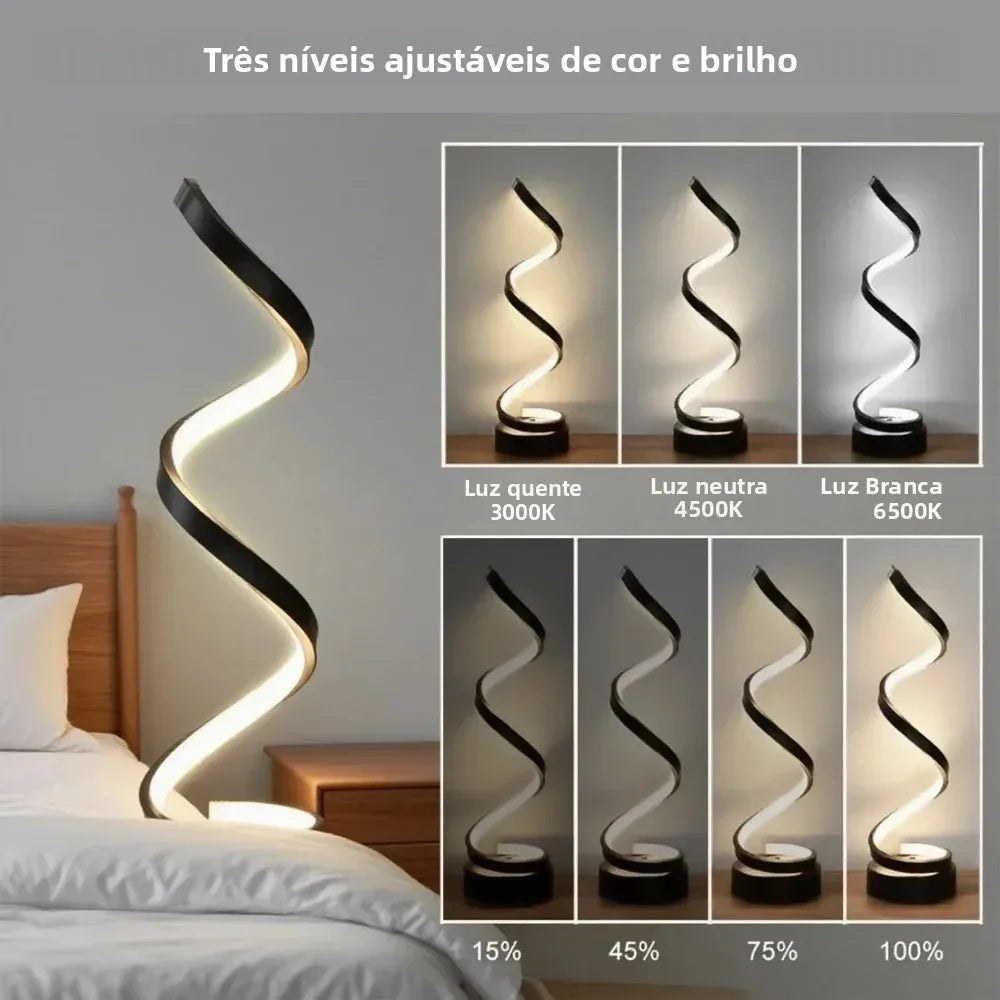 Candeeiro de mesa regulável em espiral LED adequado para sala de estar, quarto, estudo, brilho ajustável, lâmpada de cabeceira para escritório e uso doméstico