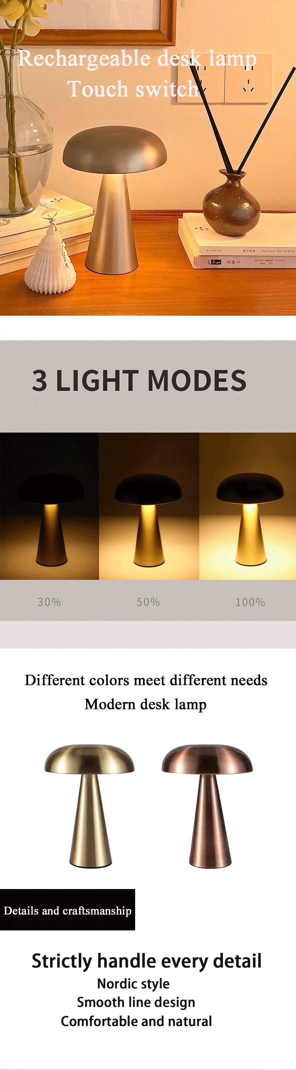 Lâmpada de mesa led retro cogumelo sensor toque lâmpada cabeceira recarregável luzes leitura para o quarto restaurante bar decoração iluminação