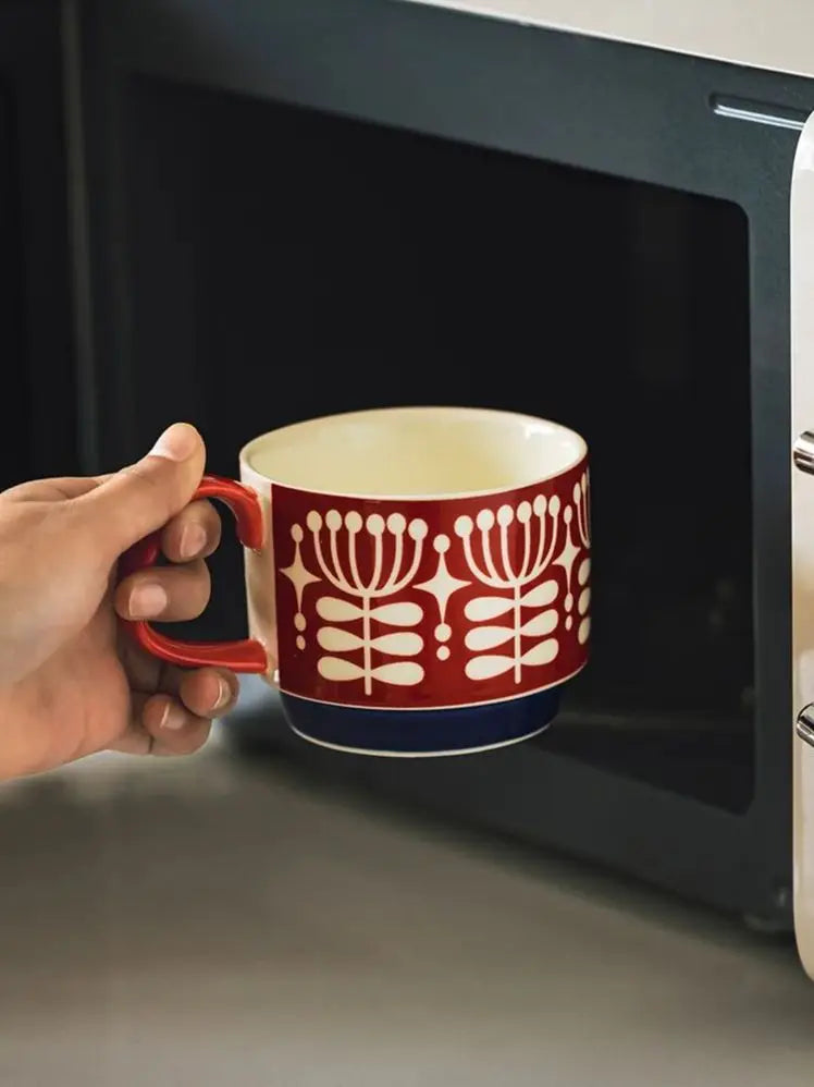 Caneca de Cerâmica Floral Japonesa | Estilo Retrô | 300ml